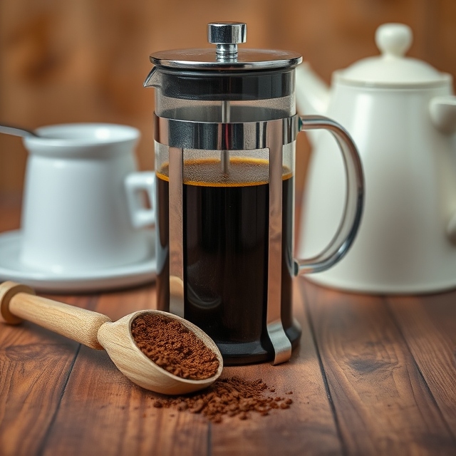 French press white coffee brewed with lightly roasted coffee grounds