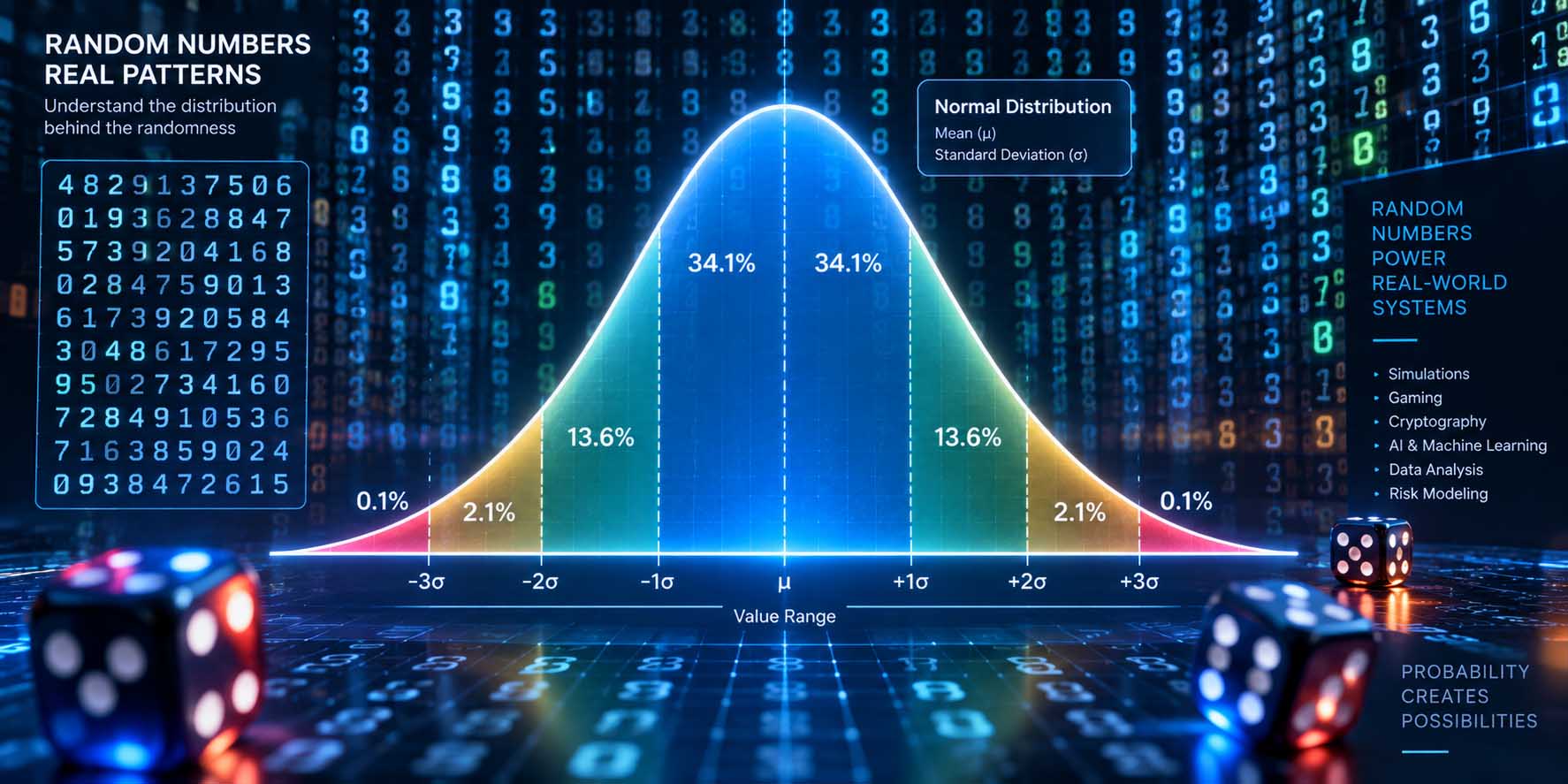 Bell curve distribution overlapping with digital random number matrices