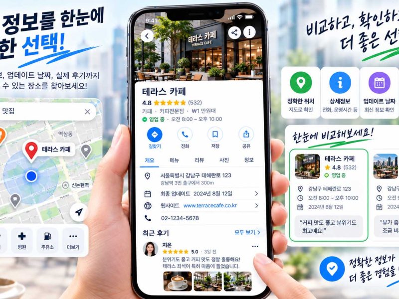업체 정보 정확성 플레이스에서 지역정보와 최신 상세내용을 확인하는 화면